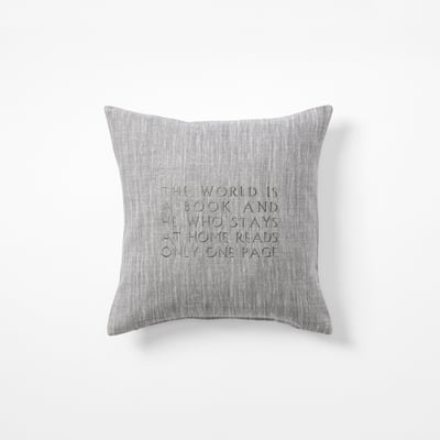 Cushion The World Is A Book - Svenskt Tenn Online - Length 40 cm Width 40 cm, Linen, Pewter Grey, Svenskt Tenn