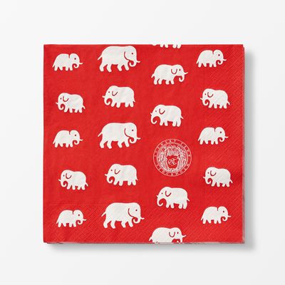 Paper Napkins Elefant - Svenskt Tenn Online -  Length 20 cm Width 20 cm, Paper, Elefant, Red, Estrid Ericson/Svenskt Tenn