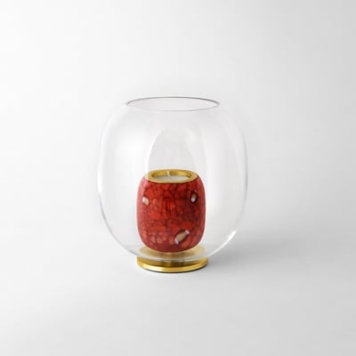 Tealight Holder Fusa - Svenskt Tenn Online - Diameter 16 cm Height 17 cm, Glass, Red, Luca Nichetto