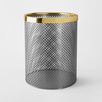 Wastebin/Umbrella Stand Metal - Svenskt Tenn Online -  Diameter 42 cm Height 51 cm, Steel & Brass, Klöver, Brushed Steel, Josef Frank