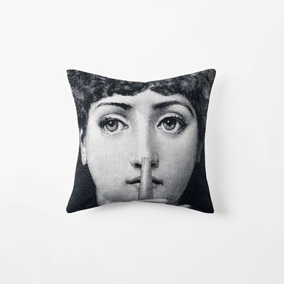 Cushion Fornasetti - Svenskt Tenn Online - Length 40 cm Width 40 cm, Cotton, Silenzio, Black White, Fornasetti