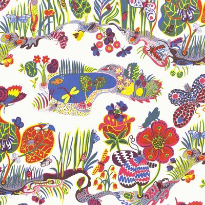 Textile Butterfly - Width 130 cm Repeat 80 cm, Linen 315, Butterfly, Multi, Josef Frank | Svenskt Tenn