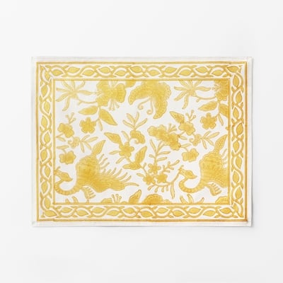 Placemat Block Print Dragon Bird - Svenskt Tenn Online - Length 45cm Width 35cm, Cotton Satin, Yellow, Svenskt Tenn