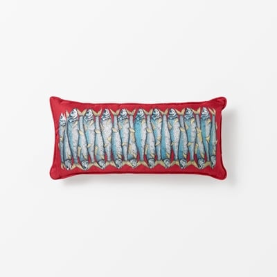 Cushion Fornasetti - Svenskt Tenn Online - Width 25 cm, Length 50 cm, Silk, Sardine, Red, Fornasetti