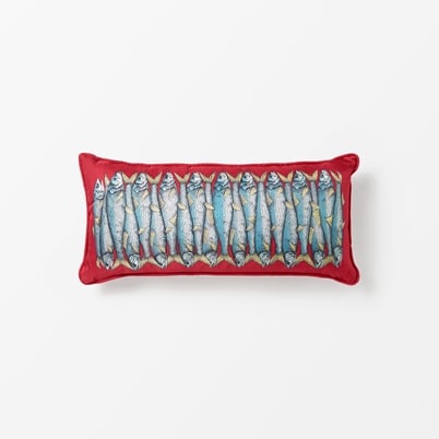Cushion Fornasetti - Width 25 cm, Length 50 cm, Silk, Sardine, Red | Svenskt Tenn