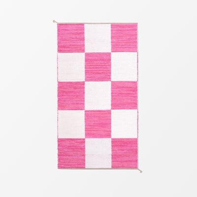 Rug Dubbelbindning Schackruta - Svenskt Tenn Online - Width 90 cm, Length 210 cm, Pink White, Margit Thorén