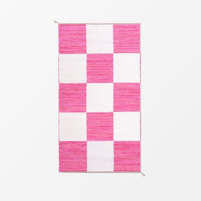 Rug Dubbelbindning Schackruta - Length 210 cm Width 90 cm, Cotton & Linen, Pink White, Margit Thorén | Svenskt Tenn