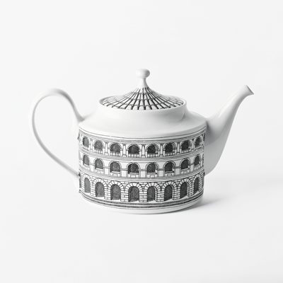 Tea Pot Fornasetti - Svenskt Tenn Online -  Length 28 cm Width 12 cm Height 17 cm, Porcelain, Architettura, Black White, Fornasetti