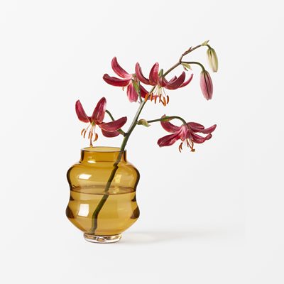 Votive candle holder/ Vase Mareld - Svenskt Tenn Online - Width 9 cm Height 11 cm, Glass, Amber, Johan Bjurmar