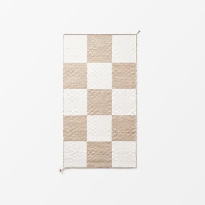 Rug Dubbelbindning Schackruta - Svenskt Tenn Online - Length 210 cm Width 90 cm, Cotton & Linen, Beige White, Margit Thorén
