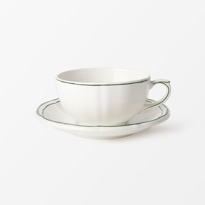Breakfast Cup with Plate Filet -  Diameter 12,5 cm Height 6,5 cm, Faience, Green, Gien | Svenskt Tenn