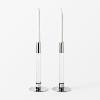 Candlestick Lumiere Set of 2 - Svenskt Tenn Online - Height 26,5 cm, Chromed Zinc & Glass, Ingegerd Råman