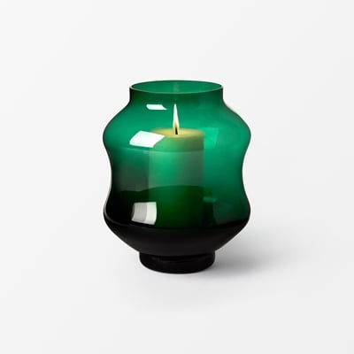 Candle holder/ Vase Mareld - Svenskt Tenn Online - Diameter 10 cm Height 19 cm, Glass, Green, Johan Bjurmar