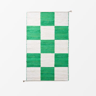 Rug Dubbelbindning Schackruta - Svenskt Tenn Online - Length 210 cm Width 90 cm, Cotton & Linen, Green White I, Margit Thorén