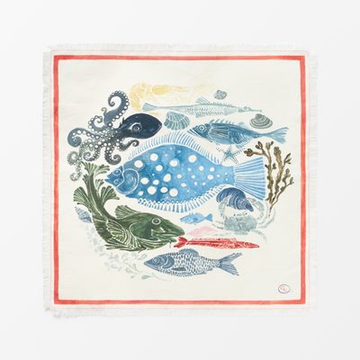 Napkin Nordic Fish - Length 50 cm Width 50 cm, Linen, Nordic Fish, Multi, Charlotte Lynggaard | Svenskt Tenn