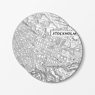 Trivet Stockholmskartan - Svenskt Tenn Online - Ø23,5 cm, Cork & Hardboard, Stockholmskartan, Round, Josef Frank/Svenskt Tenn