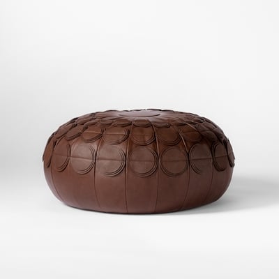 Leather Pouf Pompom - Svenskt Tenn Online - 70x27 cm, Leather, Brown