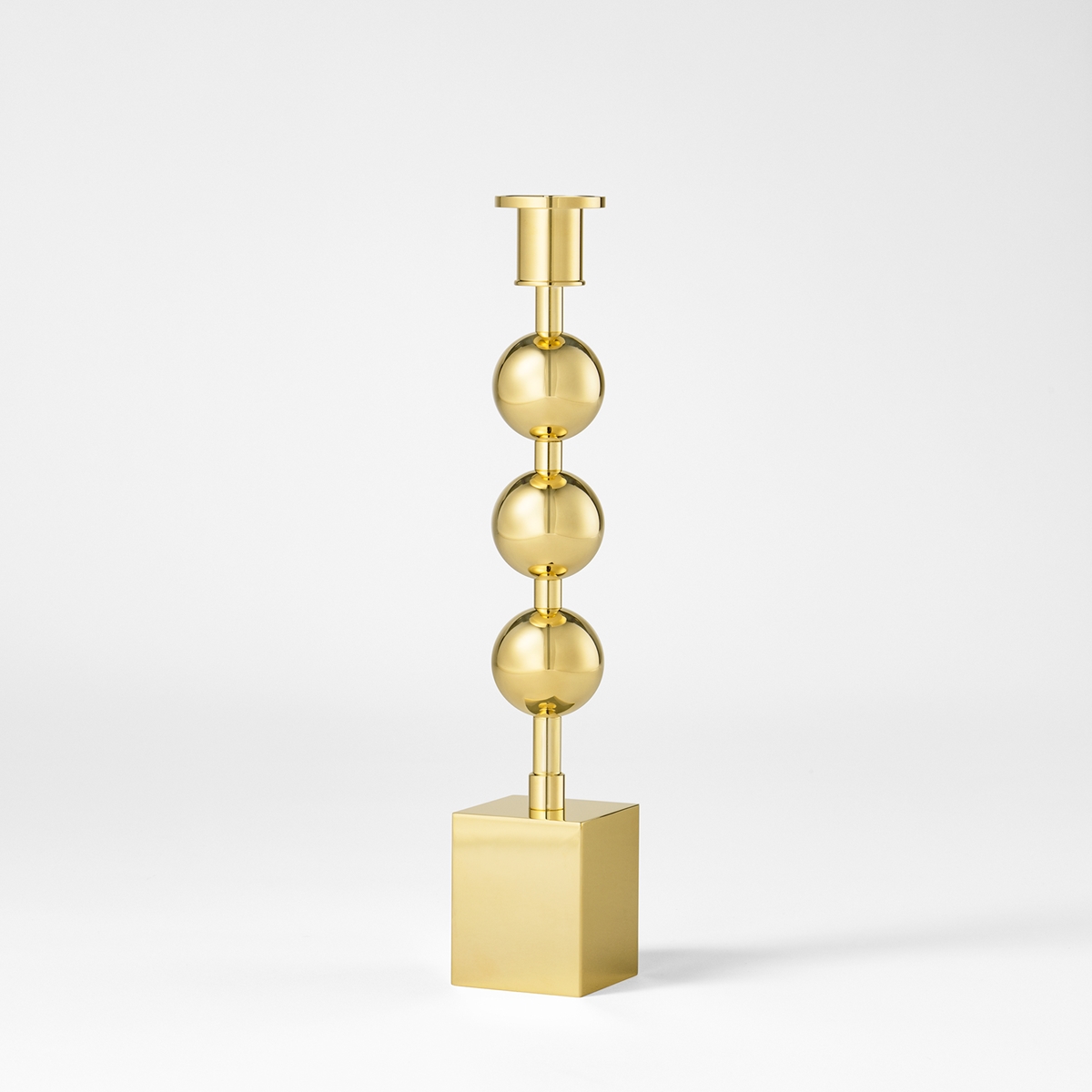 Candle Holder Three Globes - Svenskt Tenn Online -  Diameter 4,5 cm Height 27 cm, Brass, Sigurd Persson