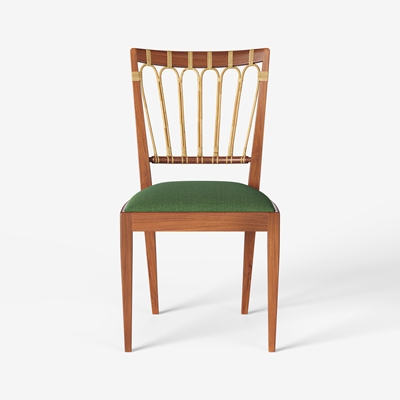 Chair 1165 - Svenskt Tenn Online - Mahogany rattan, Heavy Linen , Green, Josef Frank
